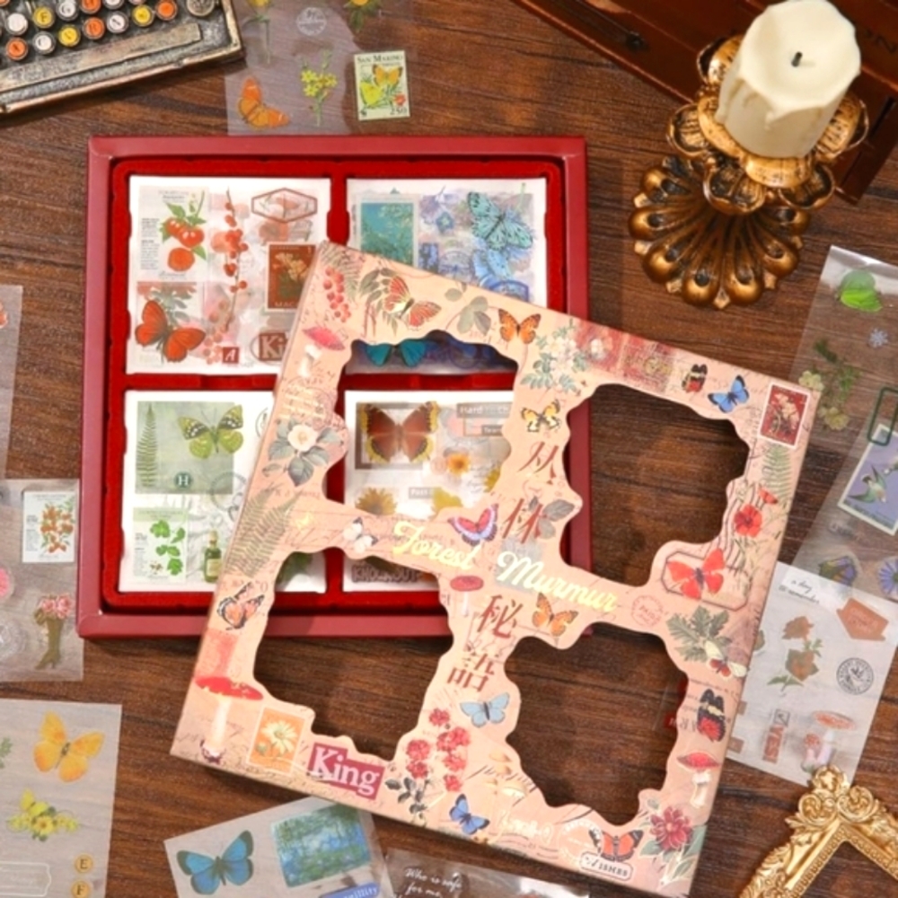🍎 New 100 Sheets Transparent Nature Stickers Flowers Butterflies Stamps Journal